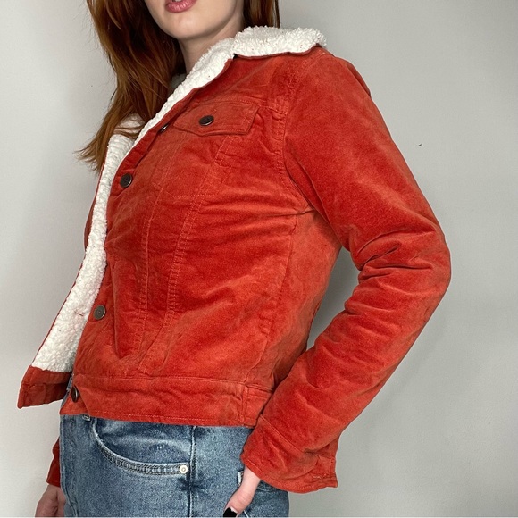 Forever 21 Orange Fuzzy Lined Button Up Winter Jacket, Women's Size Small - Picture 4 of 14
